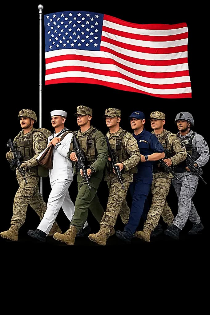 U.S. military service members honoring the American flag